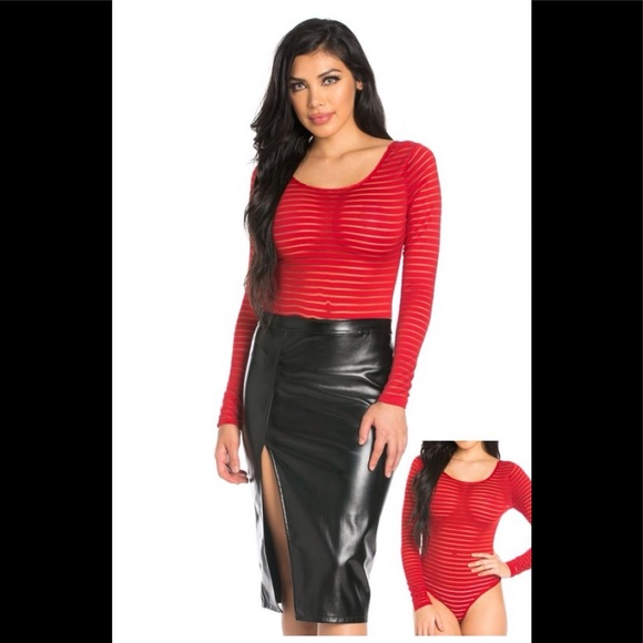 Tops - Stripped Mesh Bodysuit